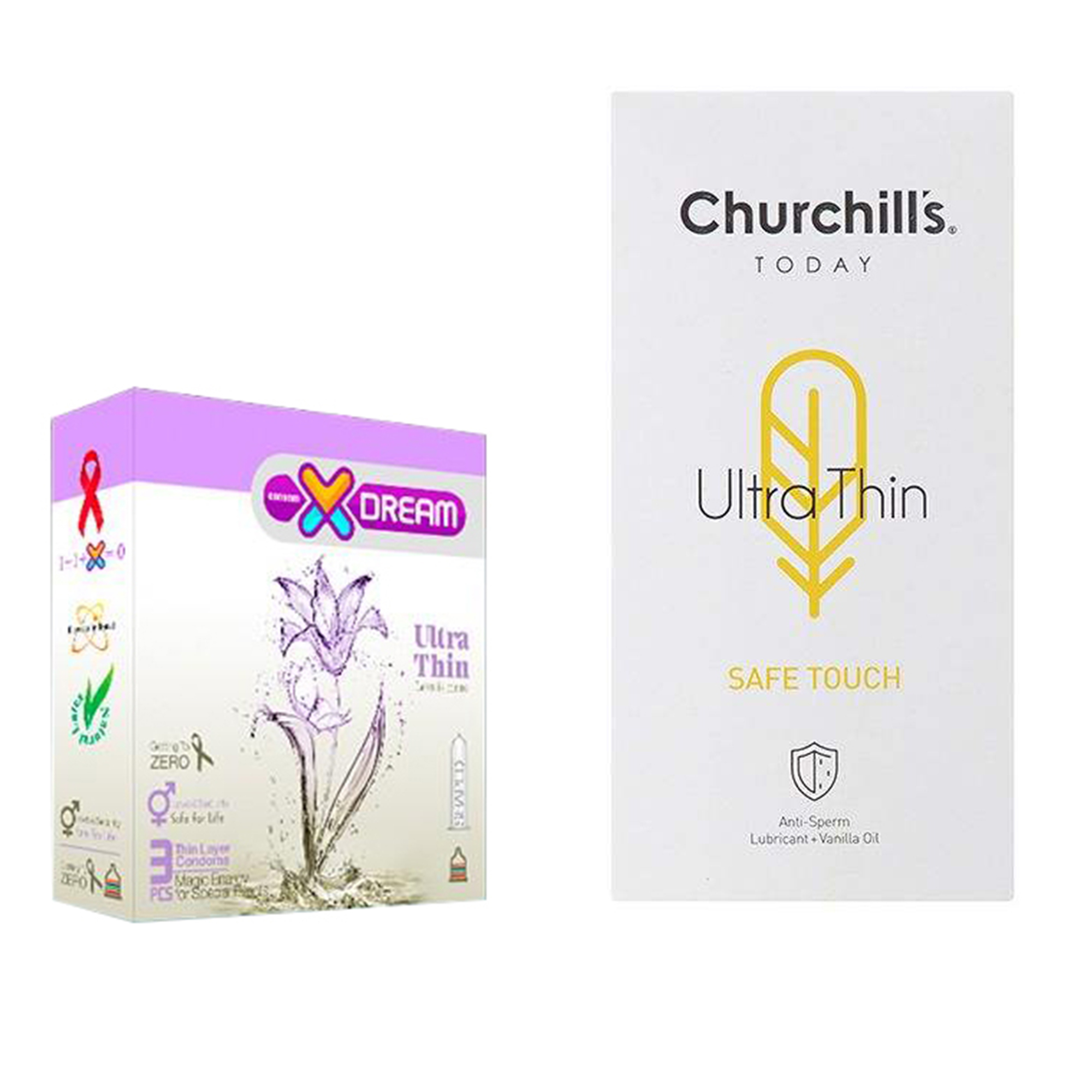 کاندوم چرچیلز مدل Safe Touch بسته 12 عددی به همراه کاندوم ایکس دریم مدل Ultra Thin بسته 3 عددی