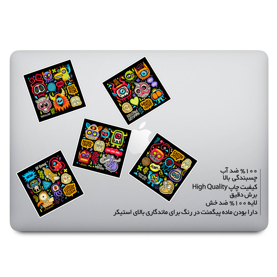 استیکر لپ تاپ ویندی دیزاین طرح هیولا کد V002 مجموعه 5 عددی