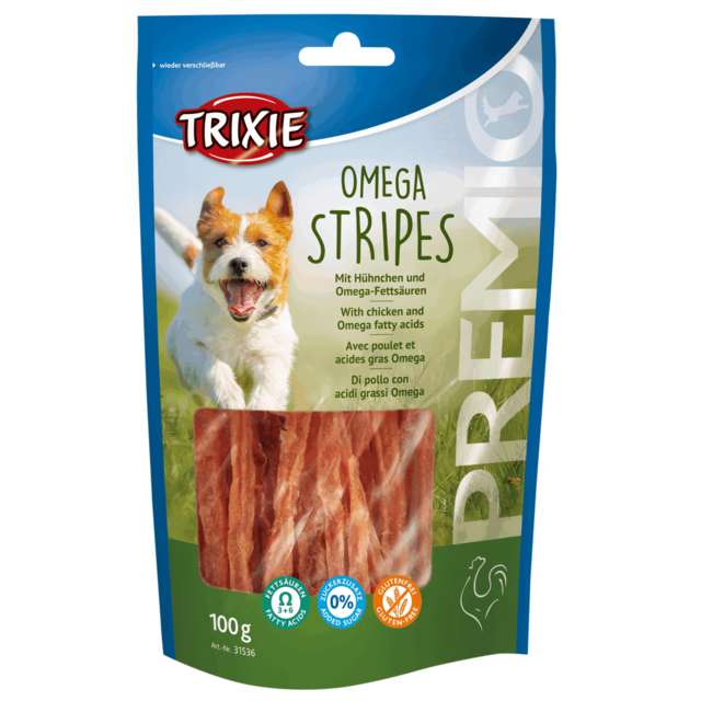 تشویقی سگ امگا تریکسی مدل مدادی طعم مرغ Trixie Omega Stripes وزن 100 گرم