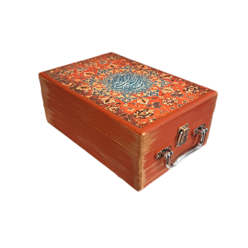 جعبه هدیه چوبی مدل چمدان طرح قالی کد WSV003