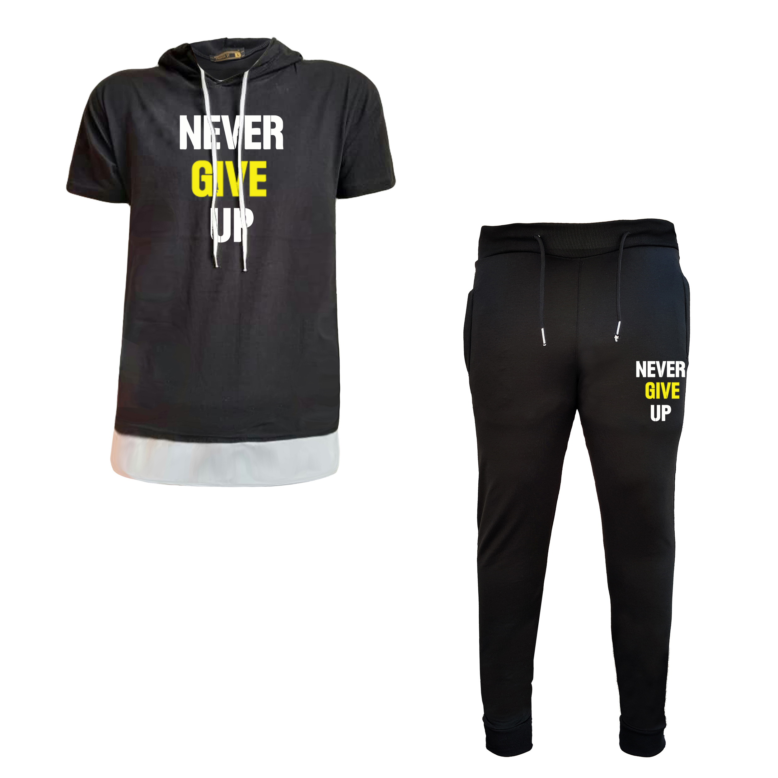 ست تی شرت کلاهدار و شلوار مردانه مدل NEVER کد 8900