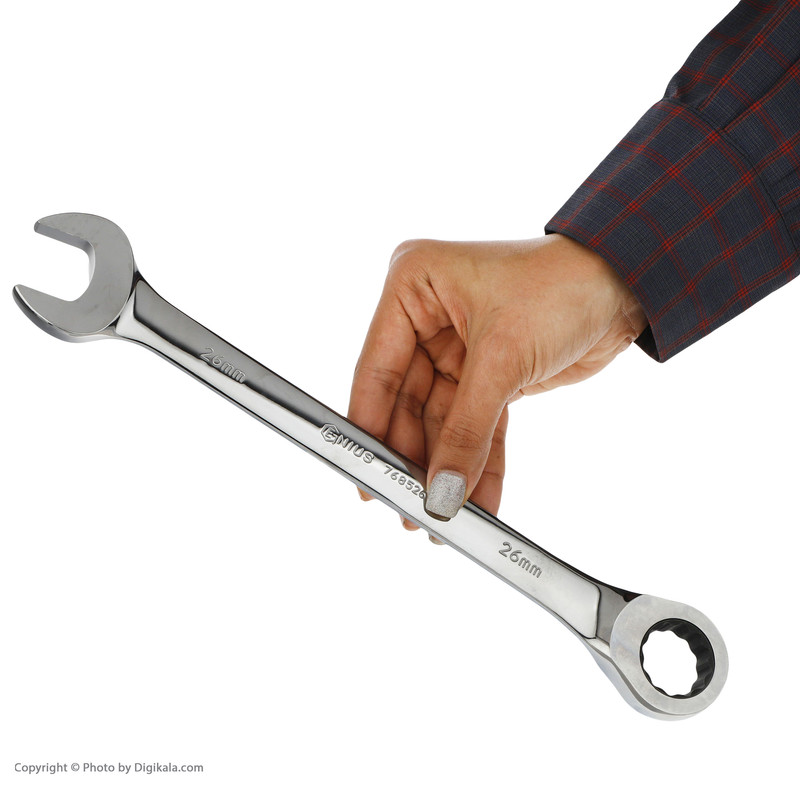 آچار یکسر تخت یکسر رینگی جغجغه ای بلند جنیوس تولز مدل 786526 سایز 26 میلی متر