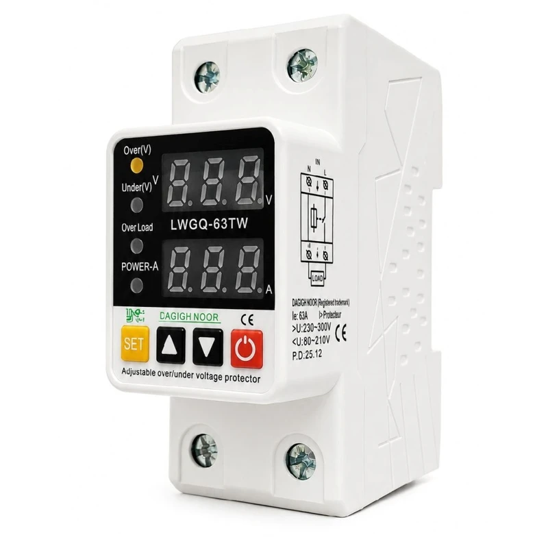 محافظ ولتاژ و جریان تک فاز دقیق نور مدل LWGQ-63TW