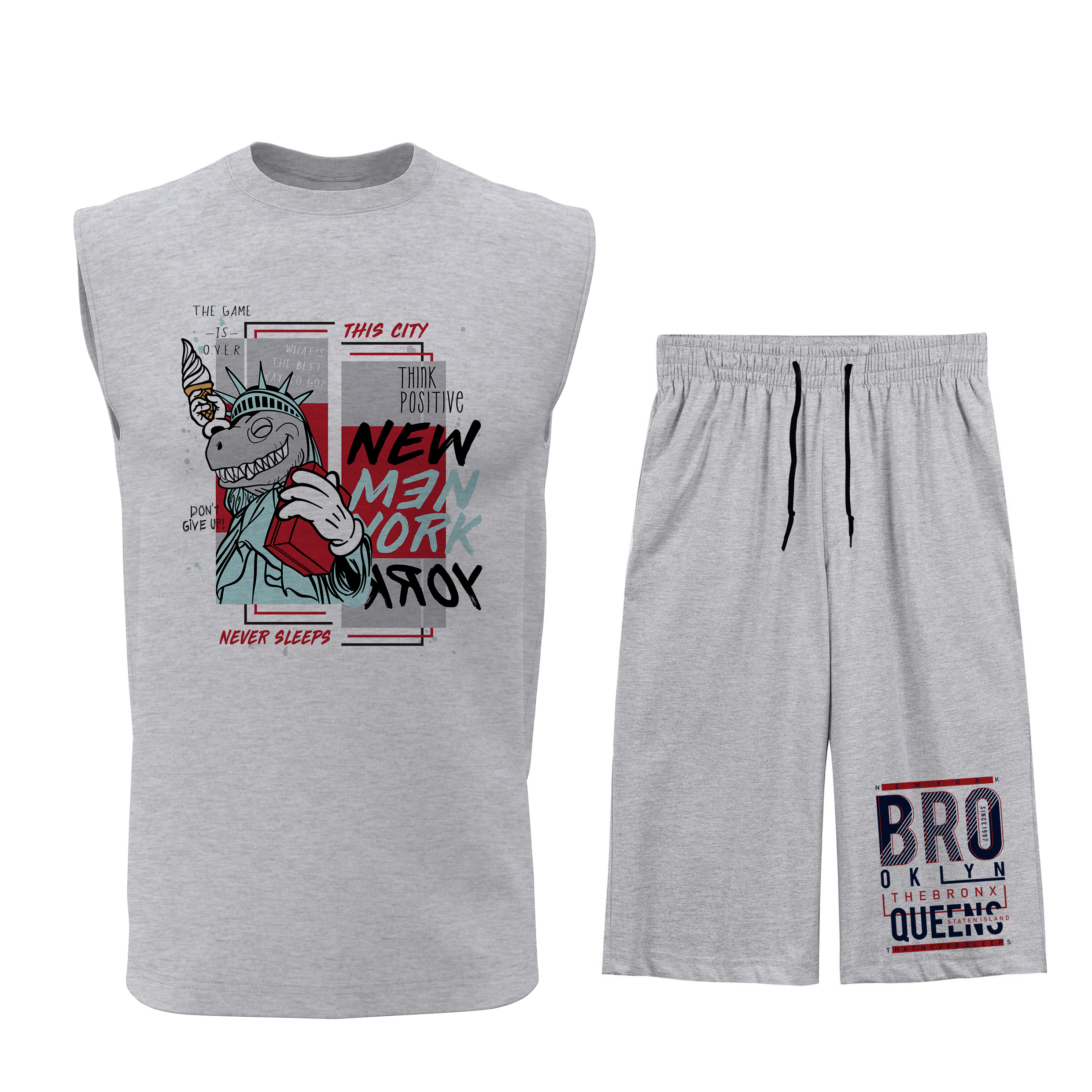 ست تاپ و شلوارک مردانه طرح نیویورک مدل N018G