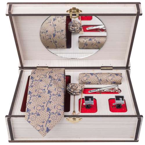 ست کراوات و دستمال جیب و دکمه سردست و گیره کروات مردانه جیان فرانکو روسی مدل GF-F938-CR-BOX