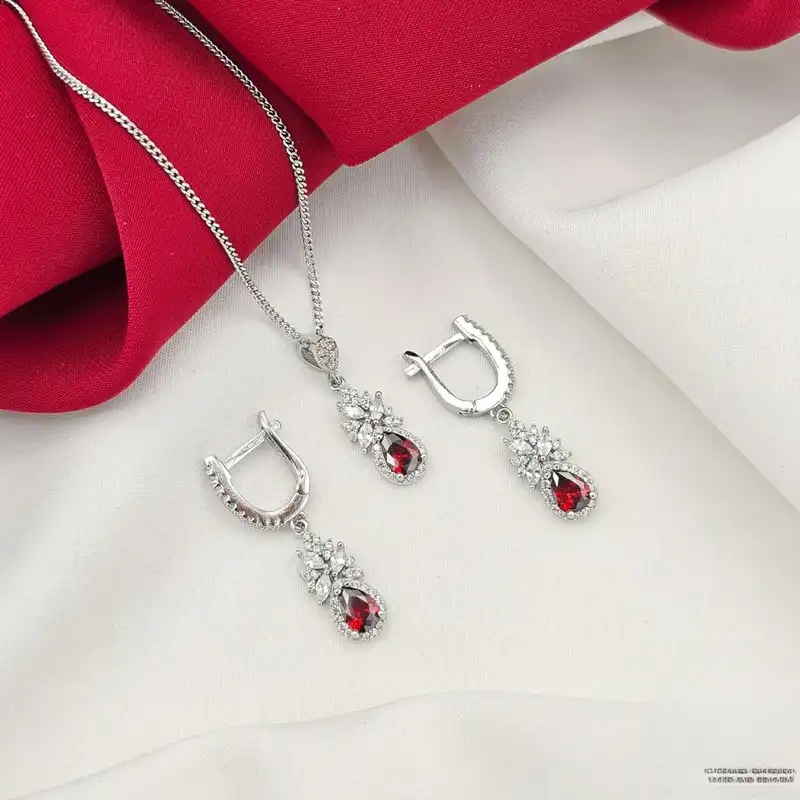 نیم ست نقره زنانه مدل یاقوت کد BARF83