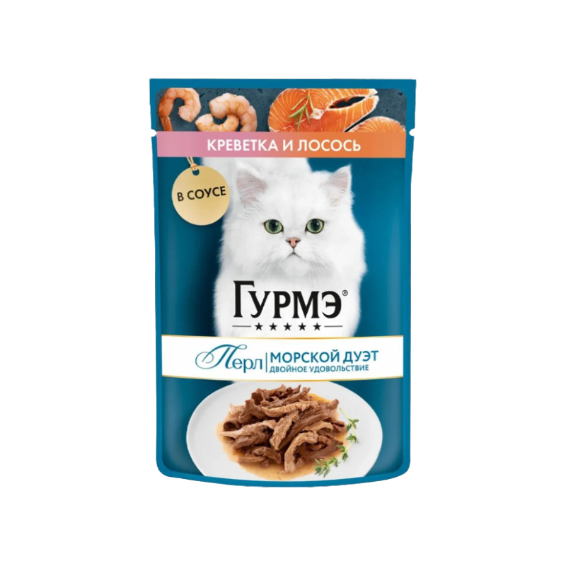 پوچ گربه بالغ گورمت مدل Gourmet Perle طعم ماهی سالمون و میگو وزن 75 گرم