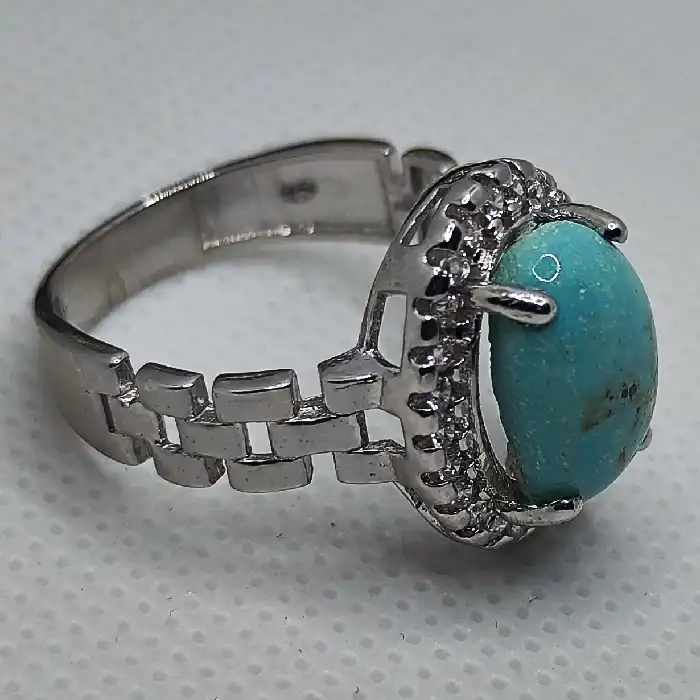 انگشتر نقره زنانه نقره جات بافندگان مدل فیروزه نیشابور کد 87