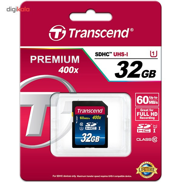 کارت حافظه‌ SDHC ترنسند مدل Premium کلاس 10 استاندارد UHS-I U1 سرعت 60MBps 400X ظرفیت 32 گیگابایت