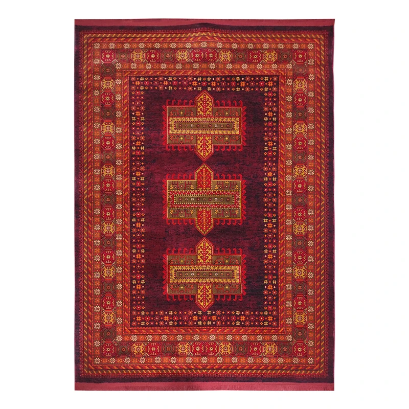 فرش ماشینی 700 شانه فرش بزرگمهر زمینه سرمه‌ای حاشیه لاکی مدل 78005