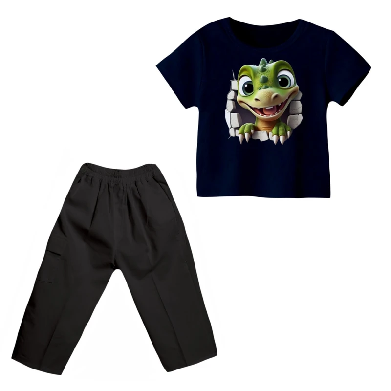 ست تی شرت و شلوارک پسرانه مدل دایناسور کد 8