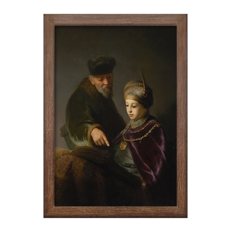 تابلو خندالو طرح نقاشی یک محقق جوان و معلم او اثر رمبرانت کد F12161