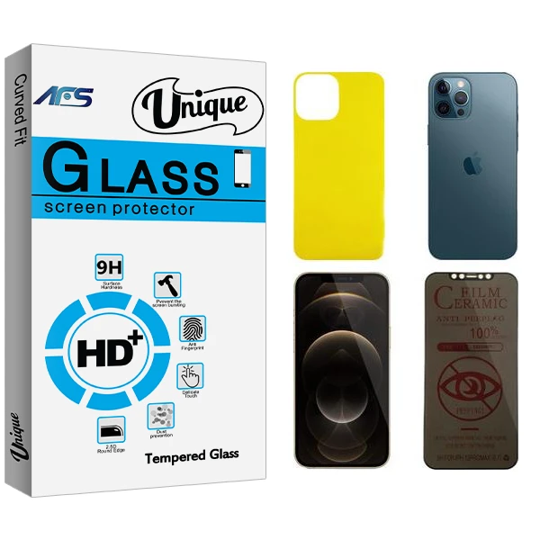 محافظ صفحه نمایش حریم شخصی ای اف اس مدل Unique مناسب برای گوشی موبایل اپل iPhone 12 Pro Max  به همراه محافظ پشت گوشی