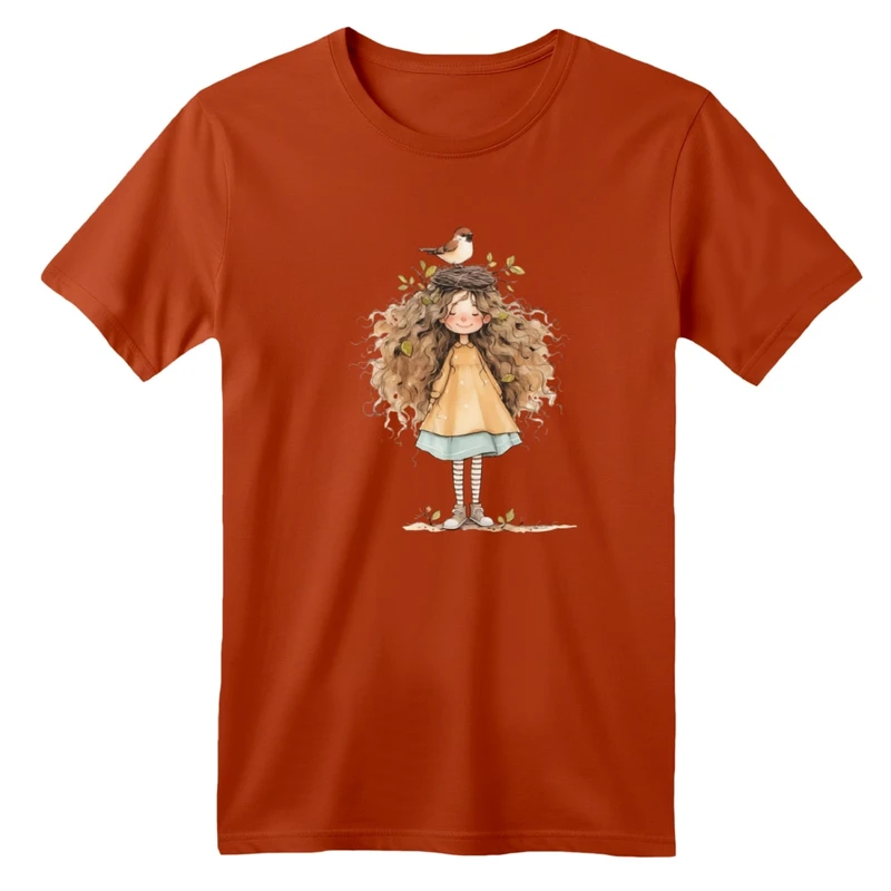 تی شرت آستین کوتاه بچگانه مدل دخترک فرشته کد 13 رنگ آجری