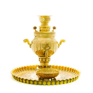 سرویس سماور ذغالی 3 پارچه برنجی مدل عدسی ترک دار کد 4421