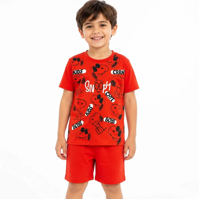 ست تی‌شرت آستین کوتاه و شلوارک راحتی پسرانه مدل اسنوپی 