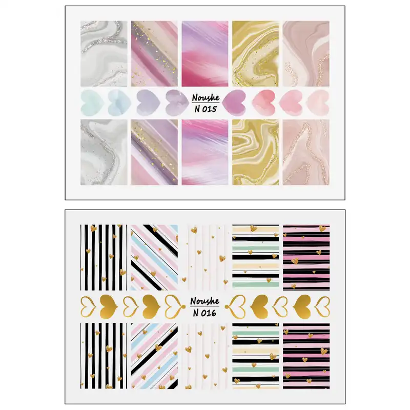 برچسب لنز ناخن مدل قلب و مرمری کد N015-N16 مجموعه 2 عددی