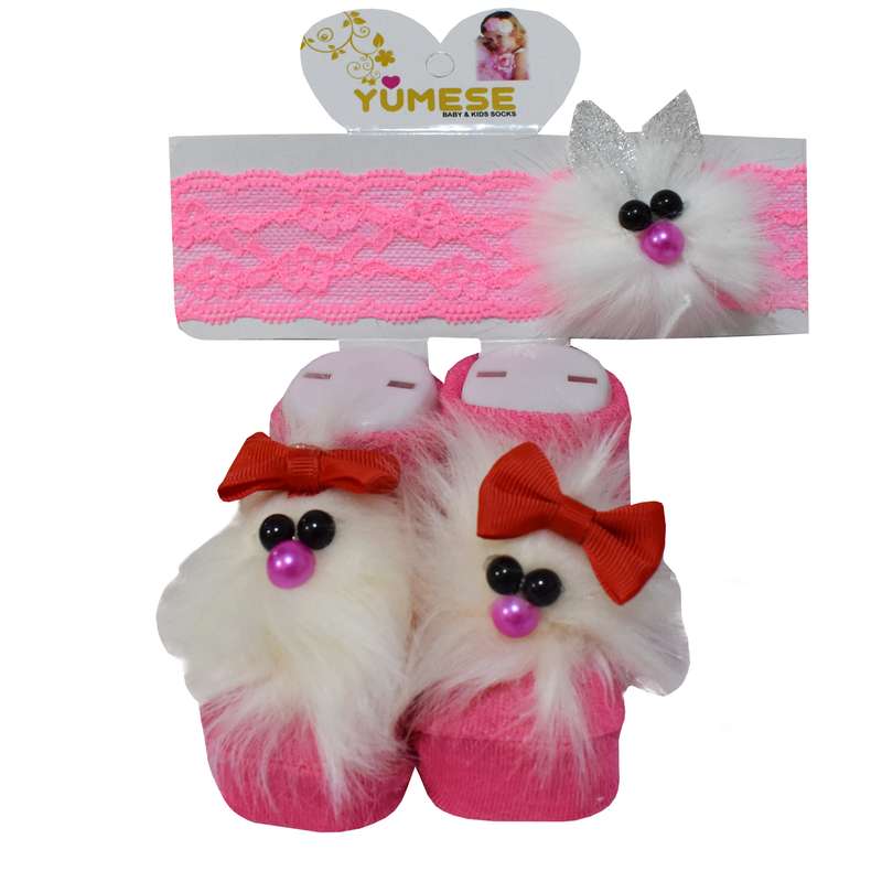 ست هدبند و جوراب نوزادی مدل pompom 540