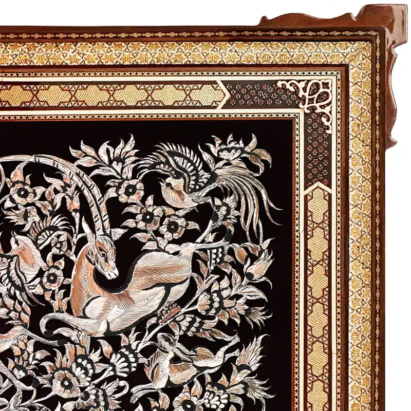 تابلو خاتم کاری طرح گل و مرغ کد 5080