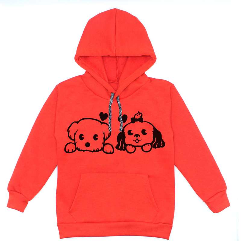 هودی دخترانه مدل سگ A102 رنگ قرمز