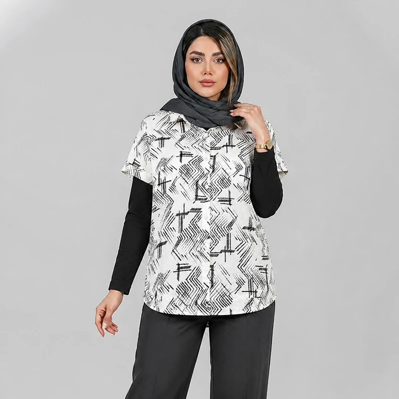 بلوز آستین کوتاه یقه برگردان زنانه مدل جان سو