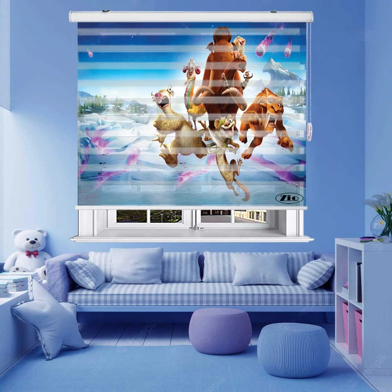  پرده زبرا زیو طرح عصر یخبندان K3128 سایز 200x280 سانتی متر