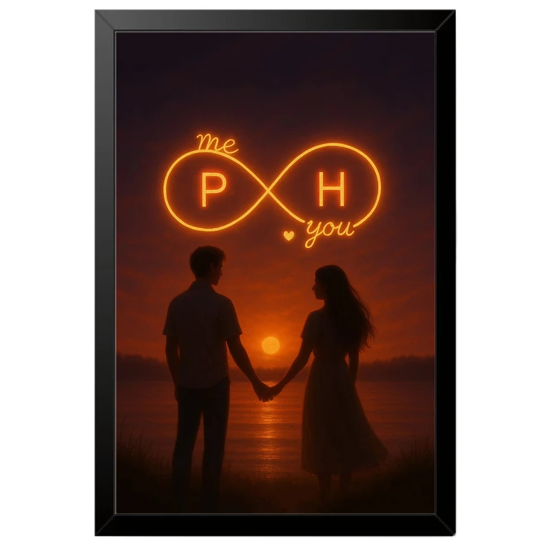 تابلو بکلیت طرح عاشقانه بی‌نهایت حروف P و H مدل B-pe130121 فریم مشکی