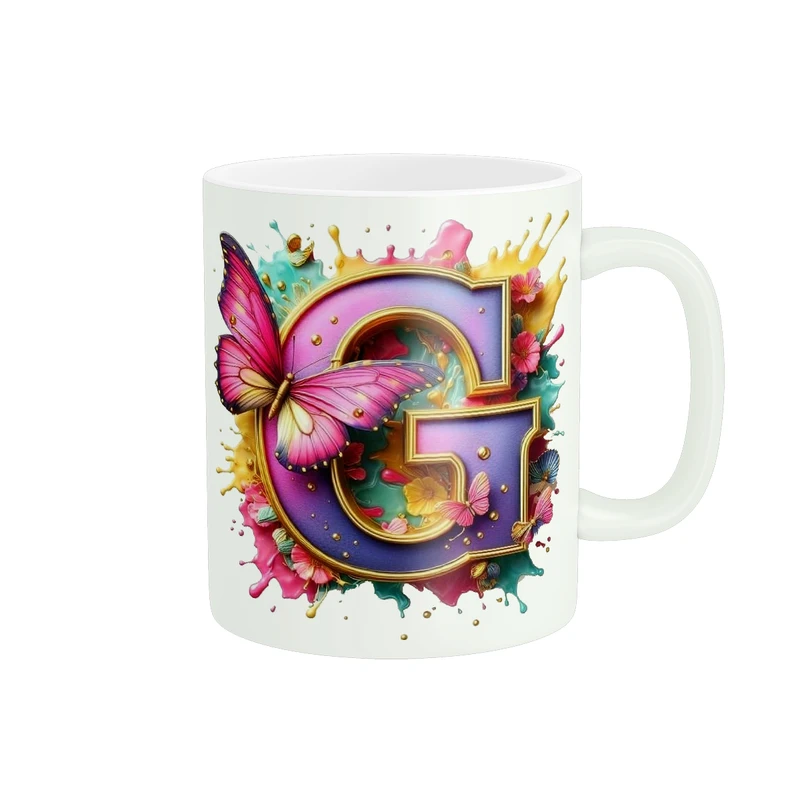 ماگ پادآفرین مدل اسم حرف G پروانه و رنگ کد 057