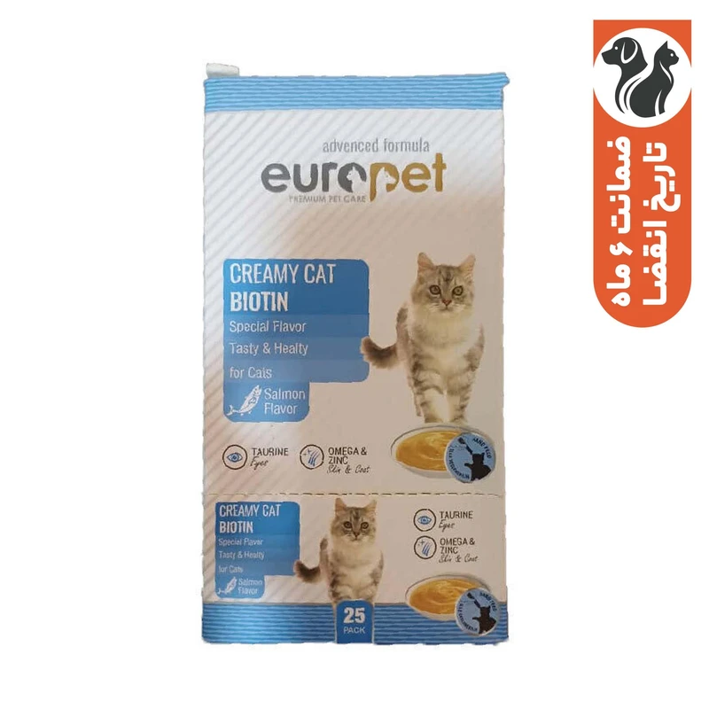 بستنی گربه یوروپت مدل بیوتین با طعم ماهی سالمون بسته ۲۵ عددی