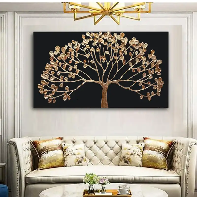 تابلو نقاشی ورق طلا طرح درخت نقش برجسته کد 730