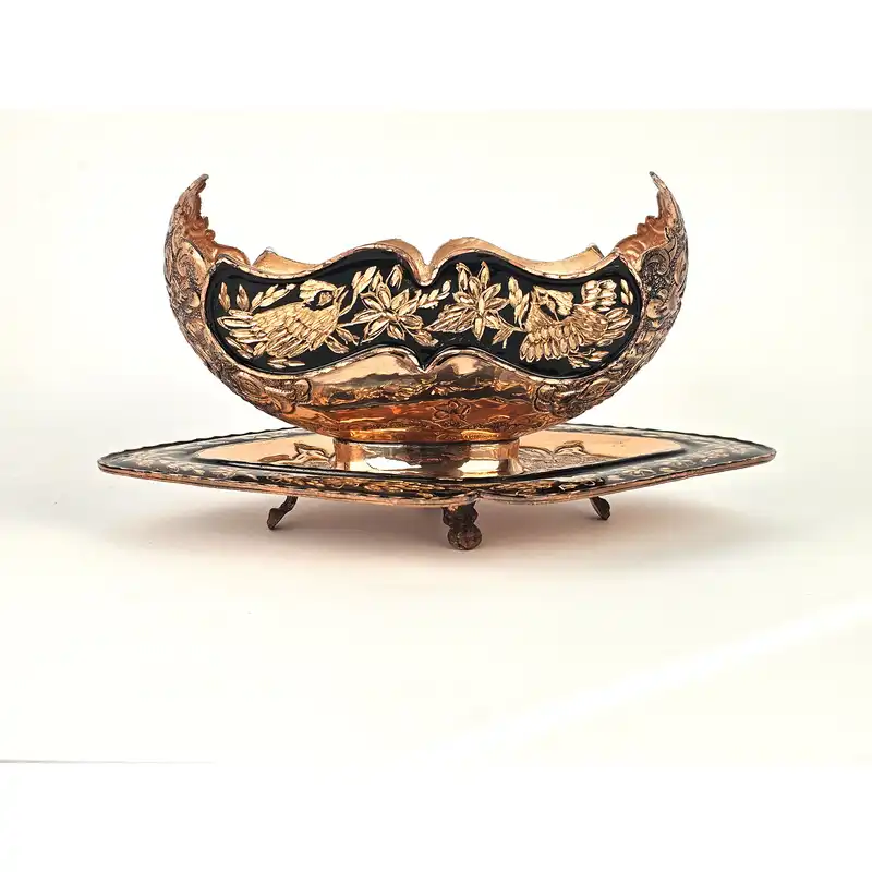 ست شکلات خوری و بشقاب مسی مدل الماس تراش کد K101