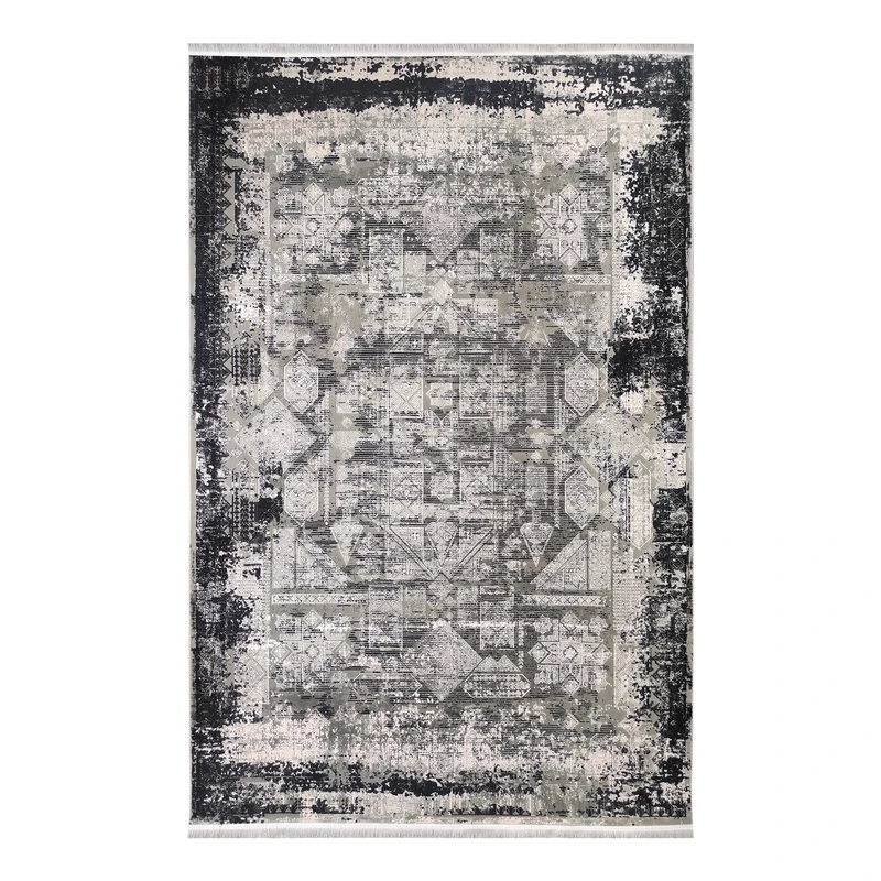 فرش ماشینی 700 شانه فرش آرمانی زمینه طوسی حاشیه ذغالی مدل 7802