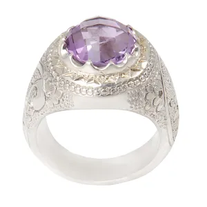 انگشتر نقره مردانه بازرگانی میلادی مدل سنگ امیتیست رکاب دست ساز کد AM_1950