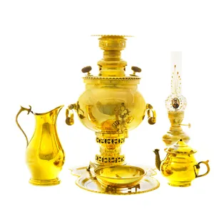 سرویس سماور ذغالی 6 پارچه برنجی مدل توپی کد 4381