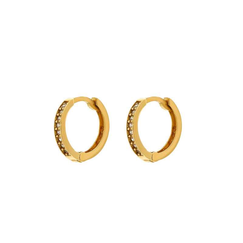 گوشواره حلقه ای طلا 18 عیار زنانه هور گالری مدل نگین دار کد BCE348 - 3