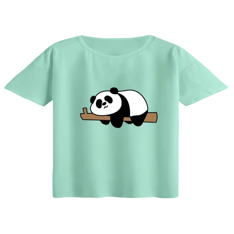 کراپ تی‌شرت آستین کوتاه زنانه مدل پاندا و شاخه