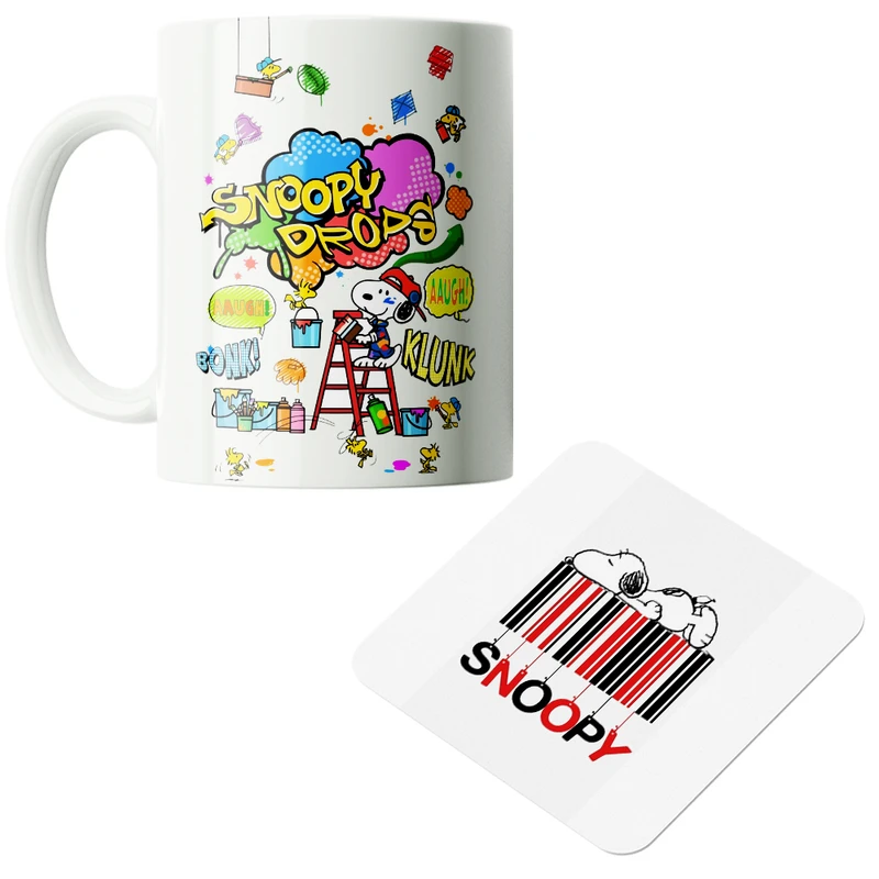 ماگ پاد آفرین مدل کارتونی اسنوپی کد PZ274 به همراه زیرلیوانی