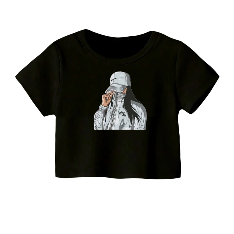 کراپ‌ تی‌شرت آستین کوتاه زنانه مدل دختر کلاهدار