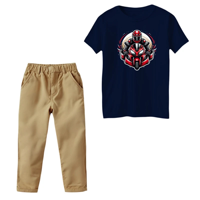 ست تی‌شرت و شلوار پسرانه مدل موتورسوار کد 01