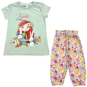 ست تی شرت و شلوارک دخترانه کد 3687 رنگ سبز