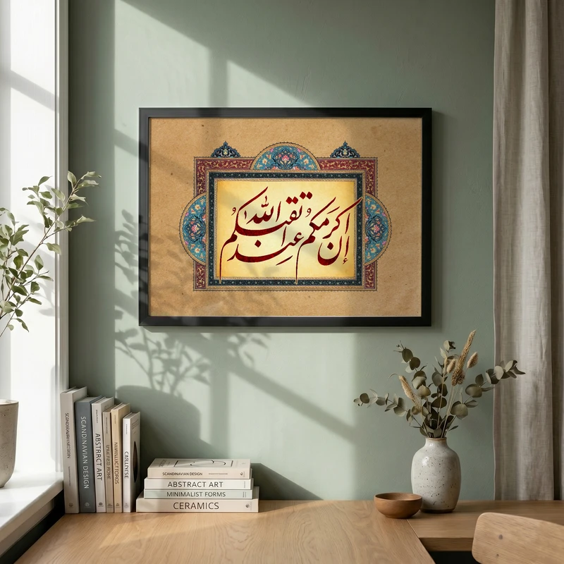 تابلو طرح قرآنی ان اکرمکم عند الله اتقاکم مدل G14643 فریم مشکی