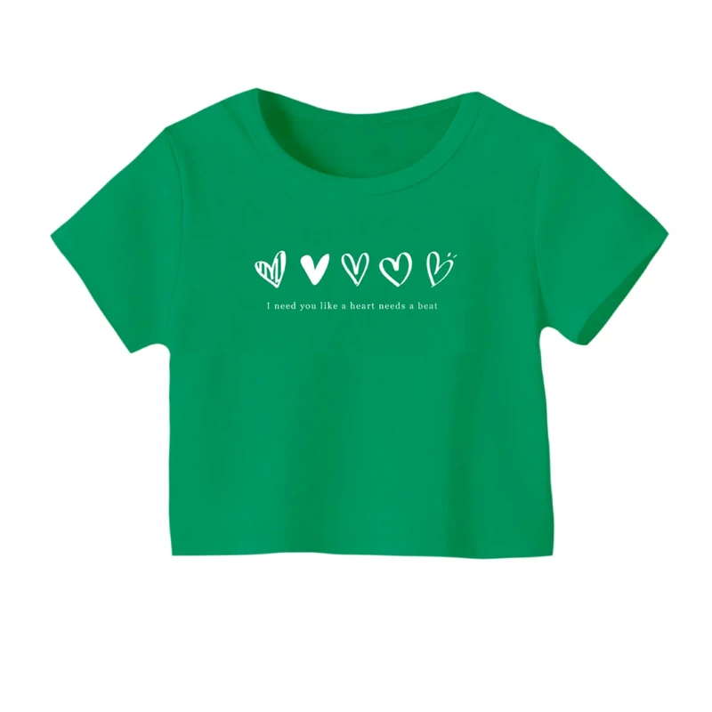 کراپ‌ تی‌شرت آستین کوتاه زنانه مدل قلب ها