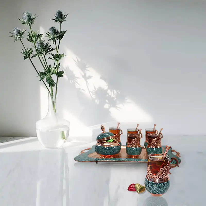 سرویس 14 پارچه چای خوری فیروزه کوبی مدل شاهپسند کد HQ6040nobx