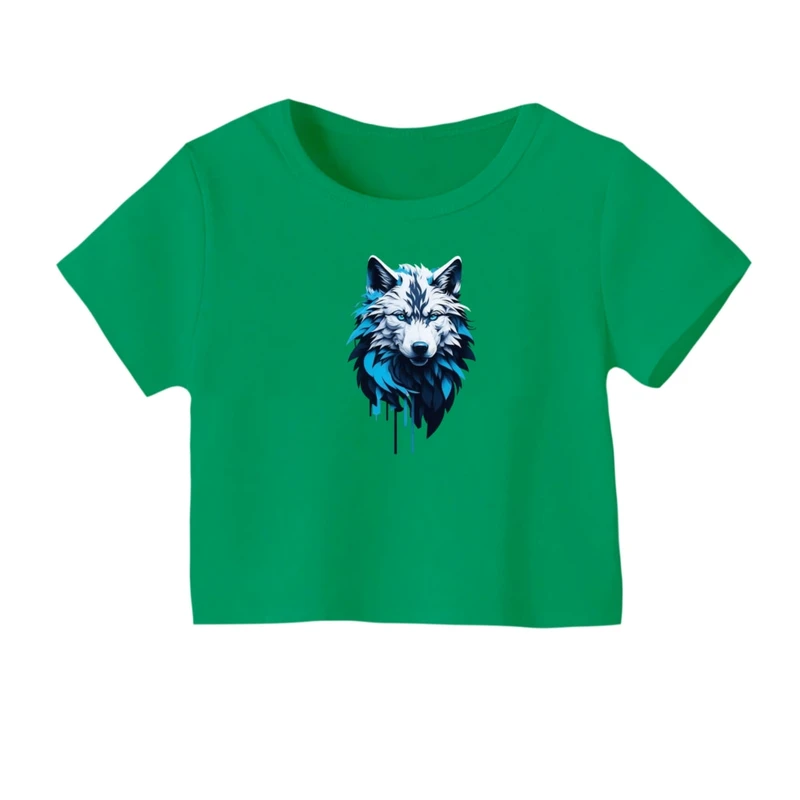 کراپ‌ تی‌شرت آستین کوتاه زنانه مدل گرگ جذاب