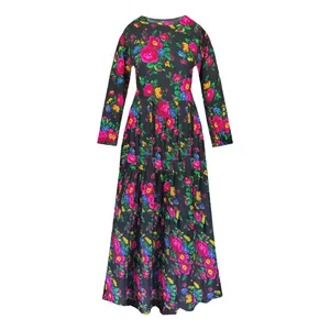 پیراهن ساحلی یقه گرد زنانه مدل گل درشت کمر بنددار آستین کشی