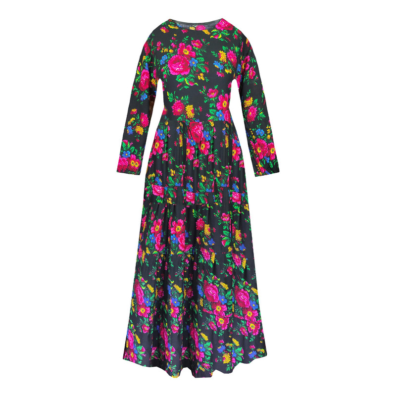 پیراهن ساحلی یقه گرد زنانه مدل گل درشت کمر بنددار آستین کشی