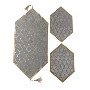 ست سه تکه رومیزی آرکاد مدل چرم و مخمل طرح موج کد T8540