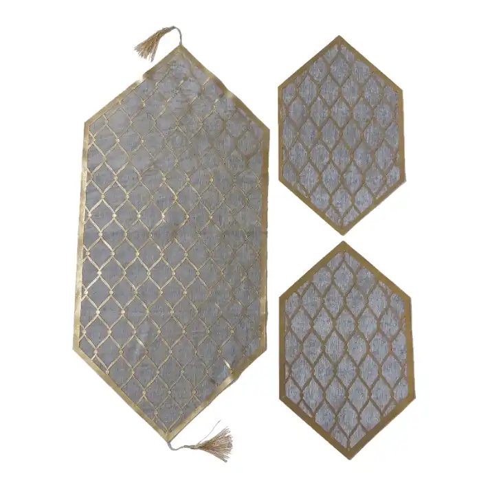 ست سه تکه رومیزی آرکاد مدل چرم و مخمل طرح موج کد T8540