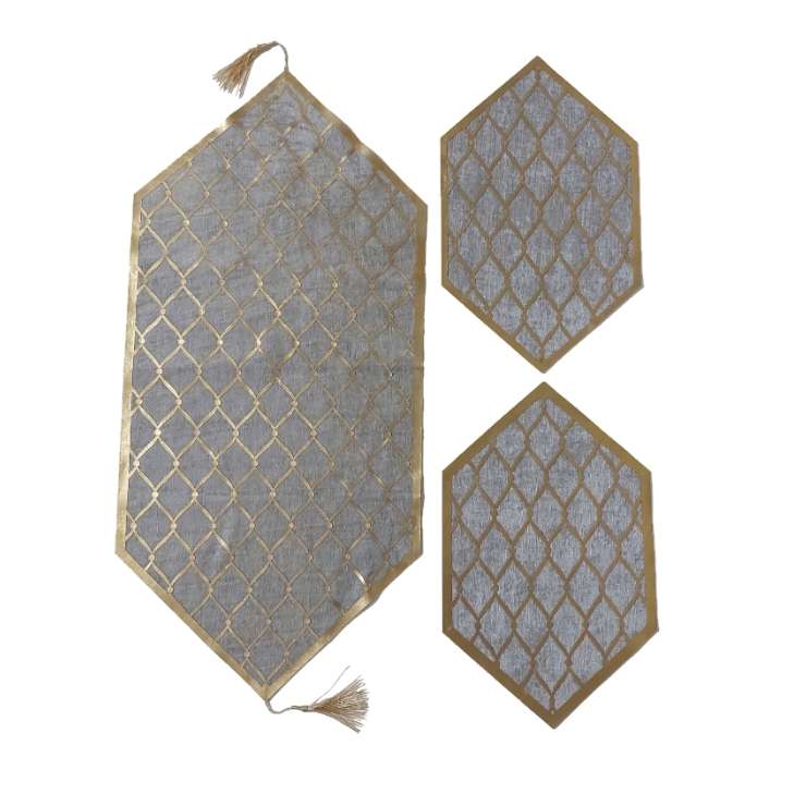 ست سه تکه رومیزی آرکاد مدل چرم و مخمل طرح موج کد T8540