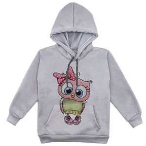 هودی دخترانه مدل جغد F36 رنگ طوسی